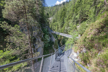 Impressive Leutasch gorge, sky walk suspended bridge river and waterfalls