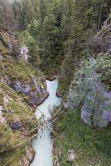 Impressive Leutasch gorge, sky walk suspended bridge river and waterfalls