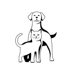 silhouette of dog and kitten illustration