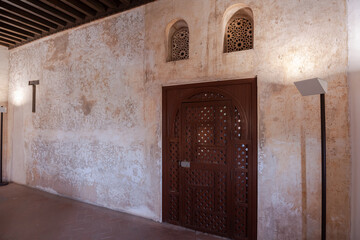 Interior and exterior of the historical building Alhambra, in Granada, Spain in a sunny day in 2020.