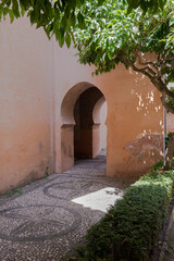 a beautiful sunny day in Granada, Spain at the Alhambra historical building  - obrazy, fototapety, plakaty
