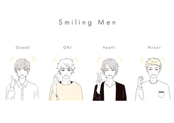 笑顔の男性4人のイラスト © tokumiyanuts