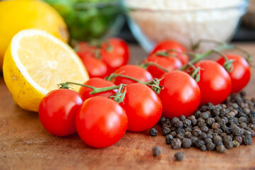 cherry tomatoes on a wooden table