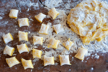 preparing the dough to make gnocchi