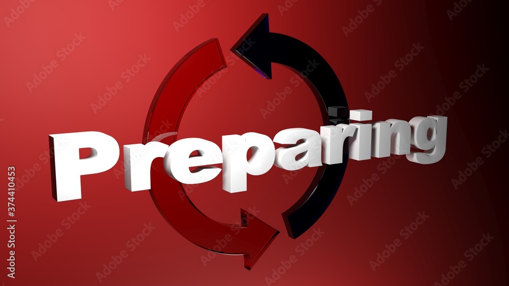 Poster preparing with blue and red rotating arrows on red background- 3d rendering illustration