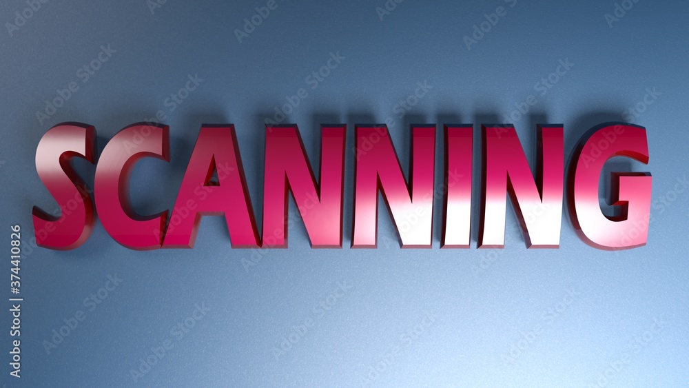 Aufkleber scanning in red metallic letters on blue shiny background - 3d rendering video clip