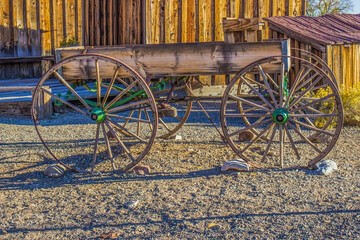 Vintage Simple Wooden Wagon In Early Morning