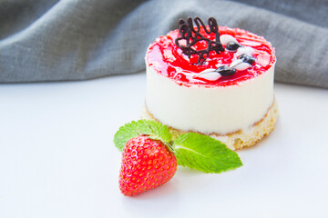 Italian dessert panna cotta with strawberries