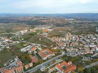 Fototapeta na wymiar Bragança, historical city with castle in Portugal. Aerial Drone Photo