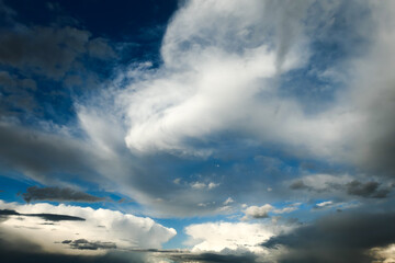 Fototapeta premium Amazing dramatic sky. Cloudy weather turning rainy. Cumulonimbus in atmosphere. 