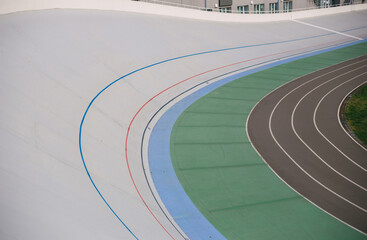 Professional outdoor cycling track at the stadium