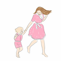 Mother and her daughter having fun flee