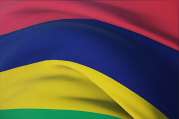 Waving flags of the world - flag of Mauritius. Closeup view, 3D illustration.