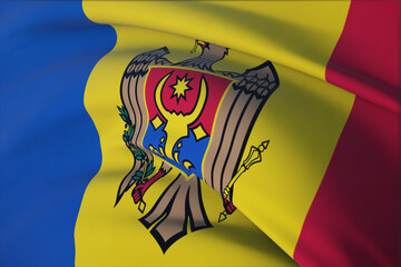 Waving flags of the world - flag of Moldova. Closeup view, 3D illustration.