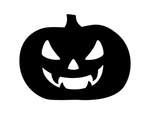 Evil Halloween Pumpkin - Black vector silhouette for pictogram or logo. Jack's Lantern - sign or icon. Pumpkin with a scary face.