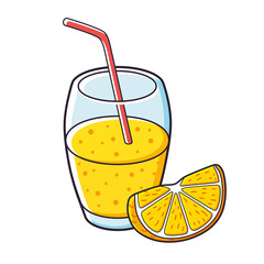 Glass of fresh orange juice with slice isolated