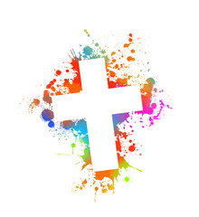 Multi-colored cross. Cross made of rainbow blots. Vector illustration