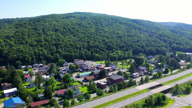 Scenic Panorama View of a Neighborhood Near the Tree Covered Mountains in the Catskills