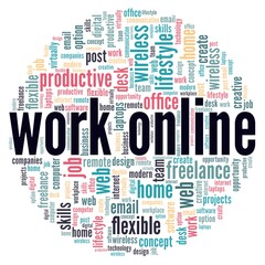 Fototapeta premium Work online vector illustration word cloud isolated on a white background.