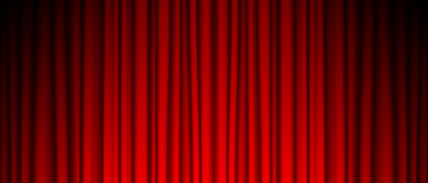 Red Theater Curtain. Empty Theater Opera or Cinema Stage with Silk Red drapery Scene. Color can easily changed . Realistic Vector Illustration.