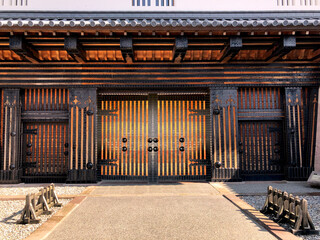 Front gate of Kanazawa castle detail of building and pattern design in Japan