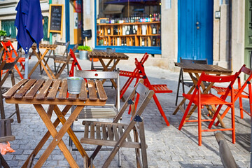 Traditional Open Air Caffee in porto City in Portugal At Summer Time.