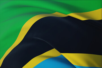 Waving flags of the world - flag of Tanzania. Closeup view, 3D illustration.