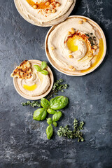 Hummus with olive oil and ground cumin
