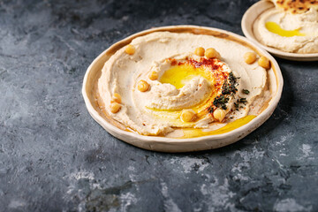 Hummus with olive oil and ground cumin