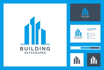 building logo design inspiration with business card premium vector. skyscraper.