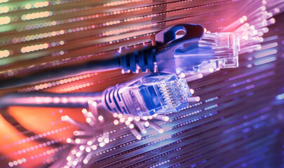 network cables with fiber optical background