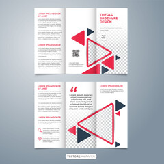 creative tri fold brochure template vector with red triangle