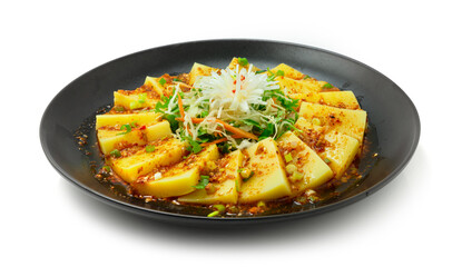Chinese Jelly Pea Noodles (Liangfen) with Sauce popular in western part