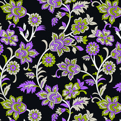 traditional Indian paisley pattern on black  background