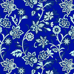 Fototapeta na wymiar traditional Indian paisley pattern on blue background