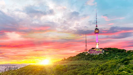 Vlies Fototapete Seoel Sunset of Seoul Tower in Seoul South Korea