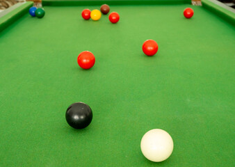 Snooker ball On the green snooker table.