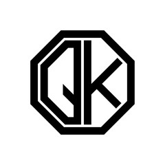 QK initial monogram logo, octagon shape, black color