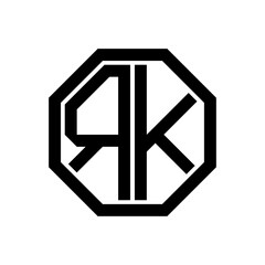 RK initial monogram logo, octagon shape, black color