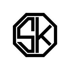 SK initial monogram logo, octagon shape, black color