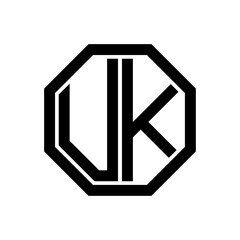 UK initial monogram logo, octagon shape, black color