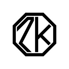 ZK initial monogram logo, octagon shape, black color