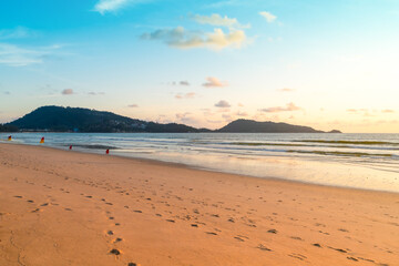 Beach with bokeh orange sunset theme color.