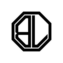 BL initial monogram logo, octagon shape, black color
