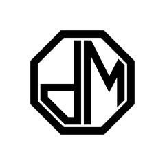 DM initial monogram logo, octagon shape, black color