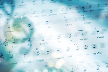 Sheets with music notes with abstract light