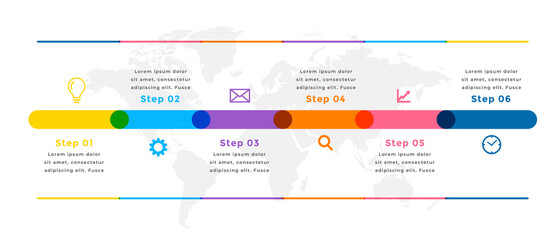 six steps modern infographic timeline presentation template