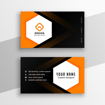 hexagonal shape black and orange yellow business card design