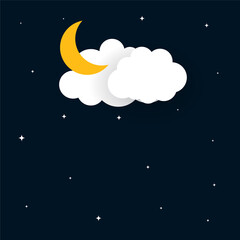 Obraz na płótnie Canvas flat papercut style moon stars and clouds background