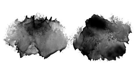 black ink stain watercolor texture design set of two - obrazy, fototapety, plakaty